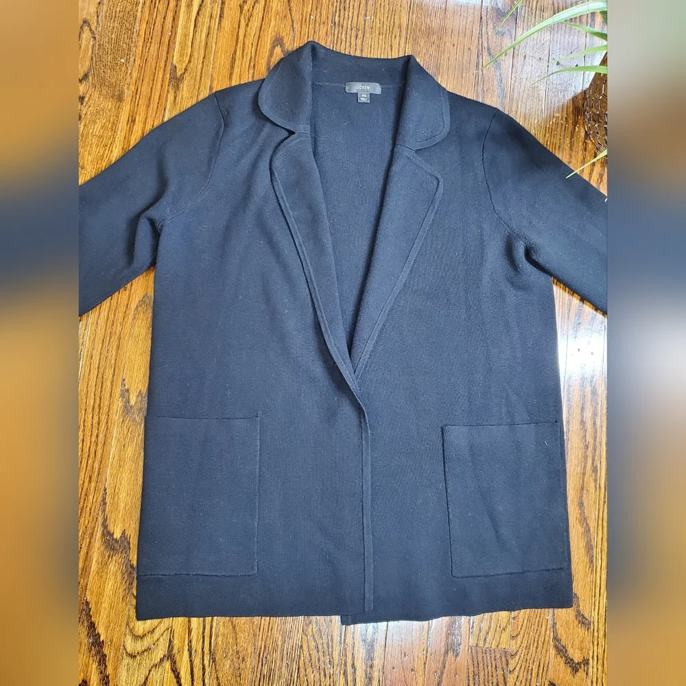 J. Crew Women's Blazer 365 Sophie Merino Wool Blend Swaeter Cardigan Black Sz XS